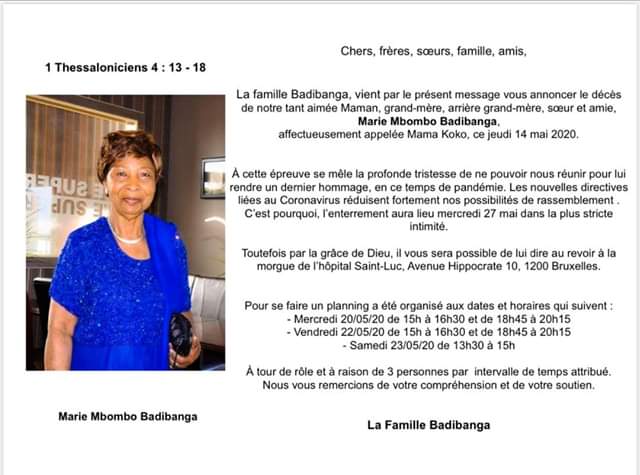 Au revoir Mama Koko, Marie Mbombo Badibanga 1