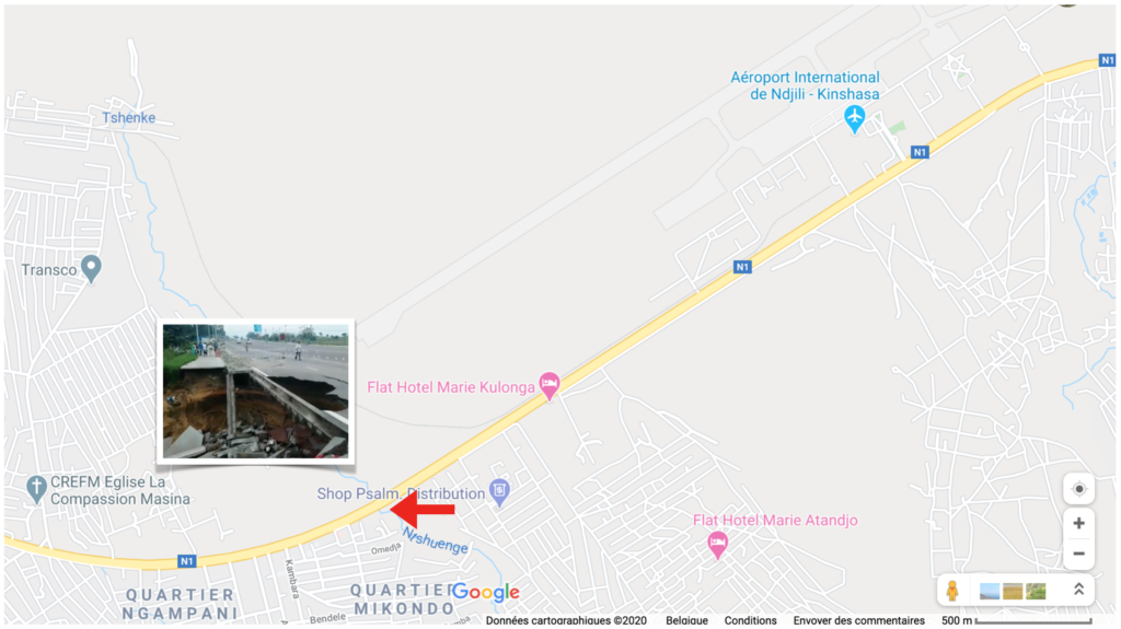 Erosion prévisible sur la N1 à hauteur du tournant avant l'aéroport de Njili 1