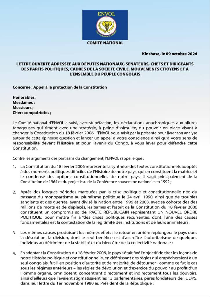 Changement ou révision de la constitution : Le parti Envol lance un appel à la protection de la loi mère. 2